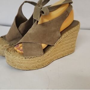 Marc Fisher Suede Leather Ankle Tie Wedge Heel Size 10 espradrills